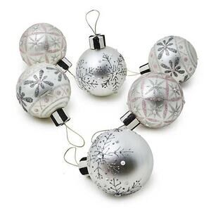 MACKENZIE-CHILDS Crystal Palace Snowflake Glass Ball Ornaments Set of 6 NEW